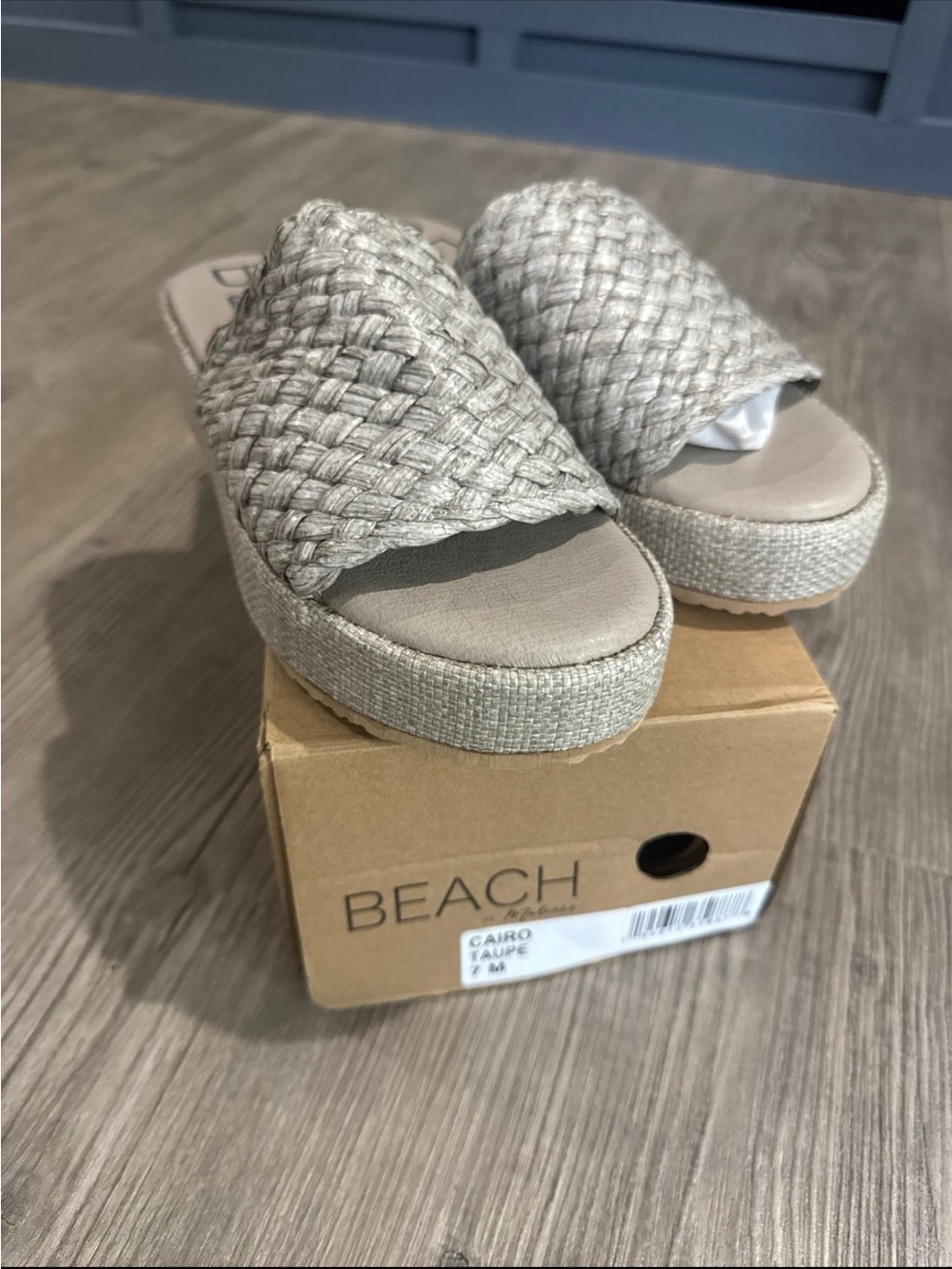 Matisse Taupe Woven Platform Slide Sandals